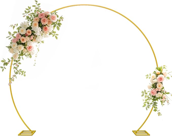Wedding Arch Round Backdrop Stand Gold Metal Circle Backdrop Stand Circle Balloon Arch Stand Frame for Birthday Party Bridal Shower Anniversary Ceremony Candy Tables Celebration in 2.2x2.6m