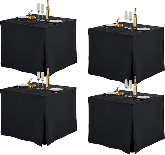 Shillance 4 Pack Black Square Tablecloth for 34x34 Inch Card Table Cover Waterproof Oil-Proof Spill-Proof Polyester Square Fitted Tablecloth for Wedding Parties Display Trade Show