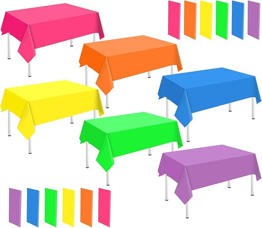 Whaline 24Pcs Neon Color Plastic Tablecloth 6 Fluorescent Colors Rectangle Table Cover Waterproof Table Cloth for Picnic Wedding Party Decoration Supplies, 54 x 108 Inch