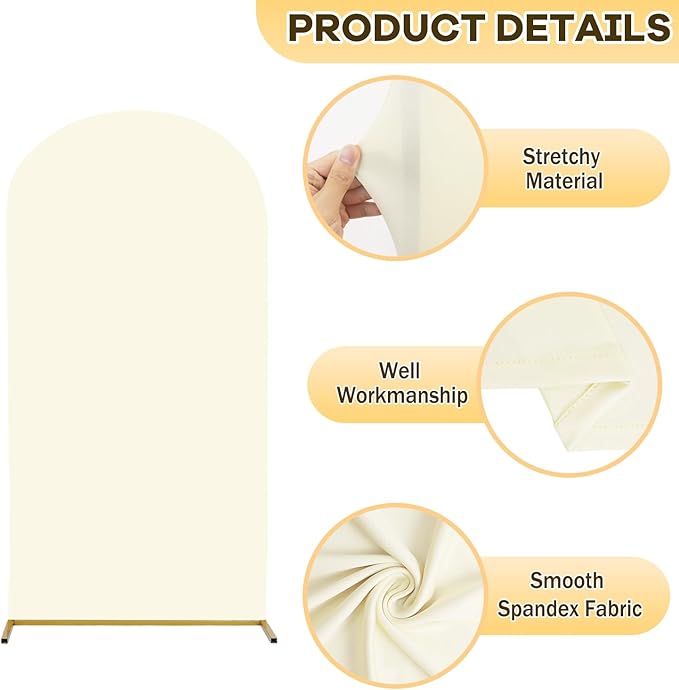 Ivory Wedding Arch Cover 6FT Spandex Fitted Arch Covers Backdrop Fabric Balloon Arched Stand Covers Chiara Cream Backdrop Arches Cover for Wedding Ceremony Banquet Baby Shower Party Decor
