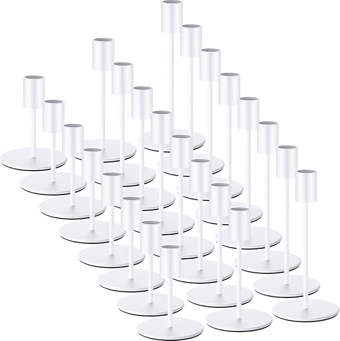 Sieral Candle Holders Bulk Taper Candlesticks Holders Set Modern Decorative Metal Candelabras for Wedding Anniversary Home Dinning Table Centerpiece Xmas Party Decor(Matte White,24 Pcs)