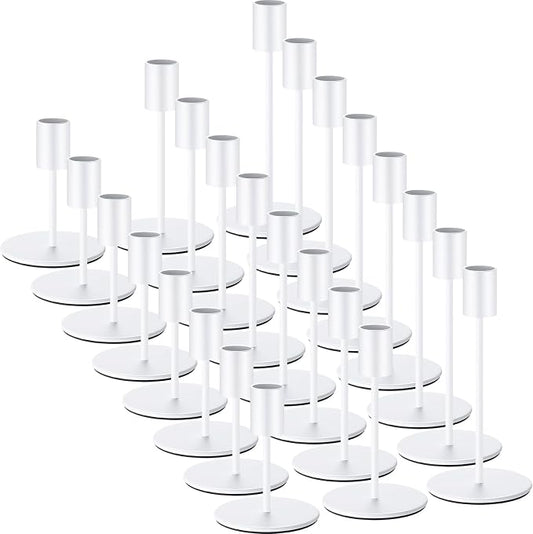 Sieral Candle Holders Bulk Taper Candlesticks Holders Set Modern Decorative Metal Candelabras for Wedding Anniversary Home Dinning Table Centerpiece Xmas Party Decor(Matte White,24 Pcs)