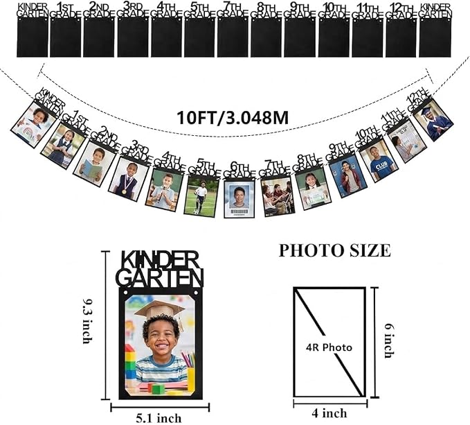 Over The Table Rod Stand with K-12 Graduation Photo Banner, Adjustable Heavy Duty Metal Table Balloon Arch Stand with Clamps Kindergarten to 12th Grade 4x6 Picture Display for High School Graduation