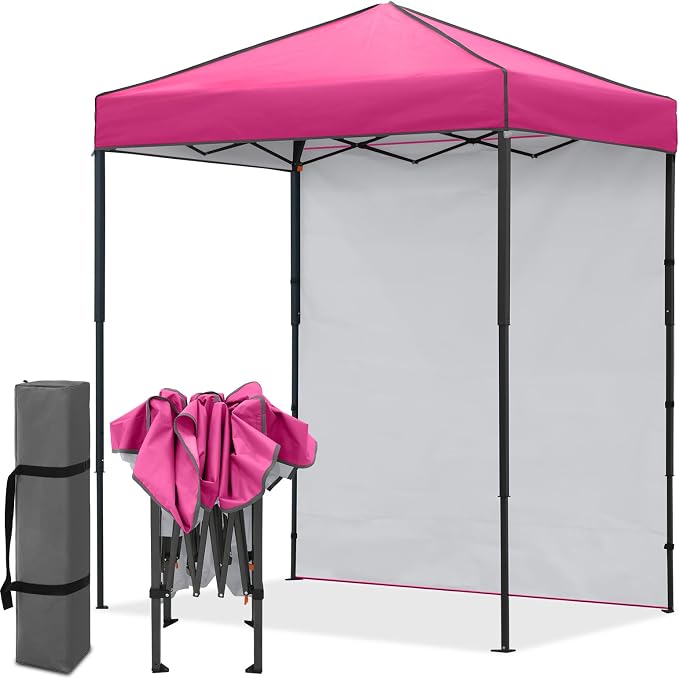 EAGLE PEAK 6x4 Instant Pop Up Canopy Tent with 1 Side Wall Panel, Straight Leg Sun Shelter, Portable Canopy with Carry Bag for Camping, Beach & Sports, Pink