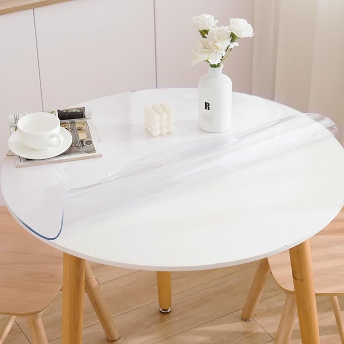 58 Inch Round Clear Table Cover Protector, 2mm Thick Round Clear Table Protector for Dining Room Table, Waterproof Round Plastic Vinyl Table Pad