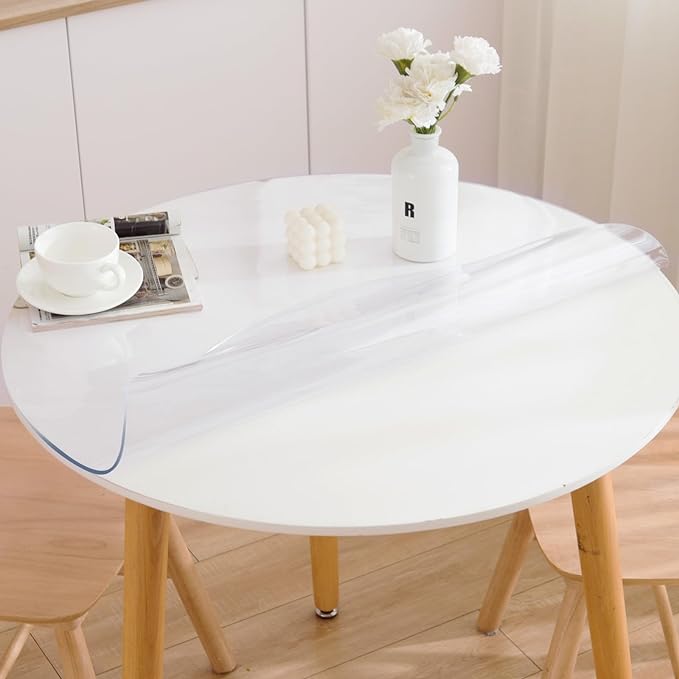 46 Inch Round Clear Table Cover Protector, 2mm Thick Round Clear Table Protector for Dining Room Table, Waterproof Round Plastic Vinyl Table Pad