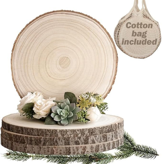 4Pcs 12-14Inch Natural Large Wood Slices for Centerpieces for Tables, Rustic Wooden Slabs, Rounds DIY Craft, Wedding Party Décor, Unfinished Wood Discs (4pcs X-Large (12"-14"))