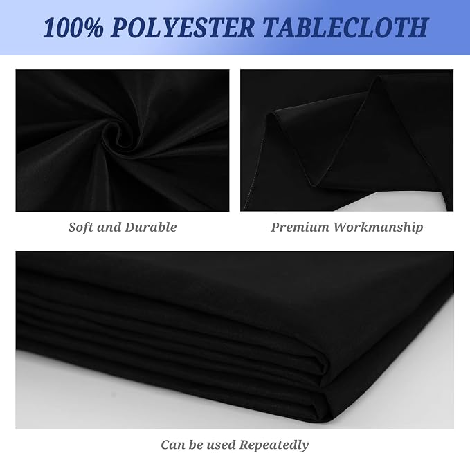 Pesonlook 10Pack Black Tablecloths 90 x 132 Inch, Rectangle Tablecloth for 8ft Table, Tables Polyester Table Cover Washable Cloth Wedding Reception Banquet Party