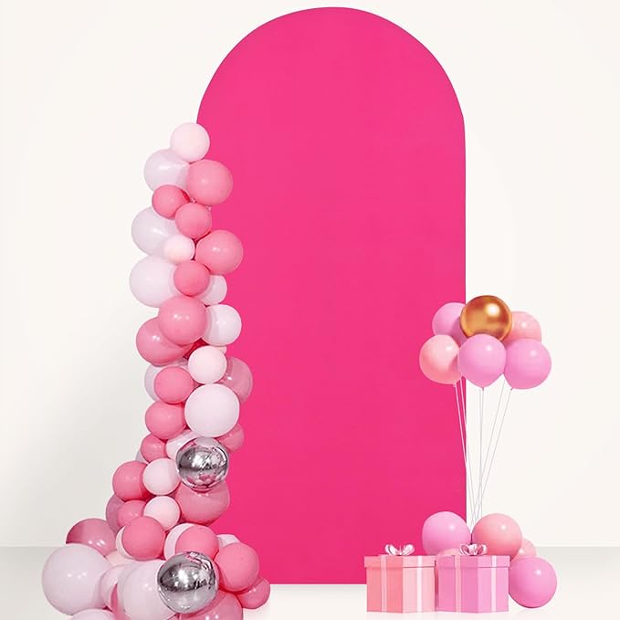 FANPROMS Hot Pink Arch Cover 3.3x6.6FT Spandex Arch Stand Cover for Metal Arch Stand Round Top Fitted Arch Cover Backdrop Fabric for Balloon Arch Covers Stretchy Backdrop for Wedding Party Decoration