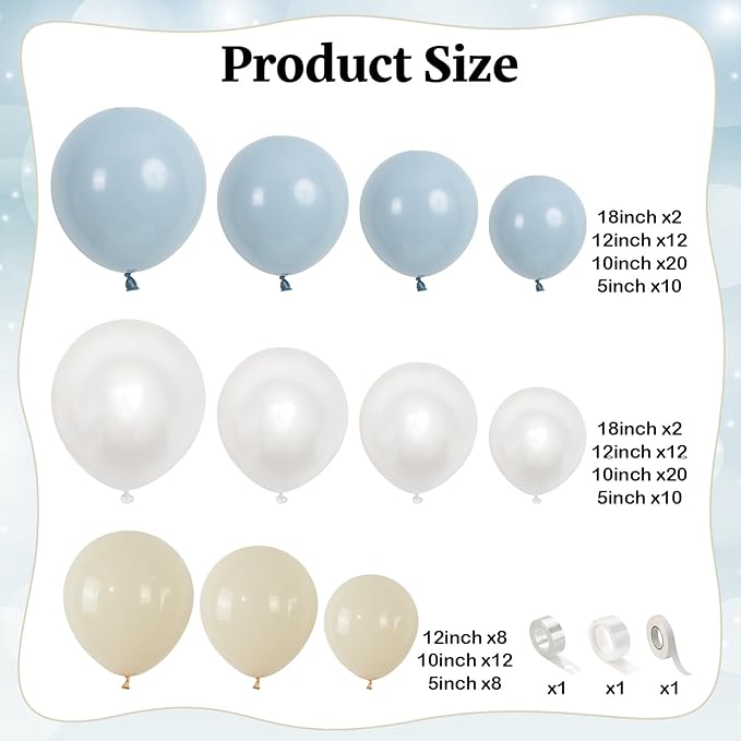 Dusty Blue and White Balloon Arch, Slate Blue Pearl White Ivory Balloon Garland, Different Sizes 18/12/10/5 Inch for Baby Shower Gender Reveal Bridal Shower Wedding Birthday Party Decorations