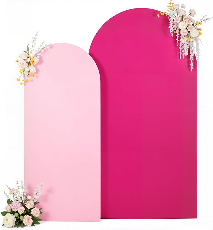 Pink and Hot Pink Arch Cover 7.2FT 6FT Wedding Arch Backdrop Covers Set of 2 Stretchy Spandex Balloon Arch Backdrop for Baby Bridal Shower Birthday Graduation Party Decor Banquet Photo Background