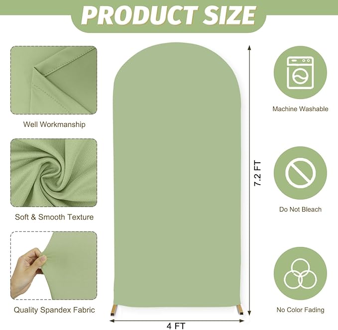 MODFUNS 7.2ft Arch Cover Sage Green Spandex Arch Backdrop Cover Fitted Arch Covers Stretchy Backdrop 2-Sided Arch Stand Covers Chiara Wall Covering for Wedding Party Prom Banquet Reception