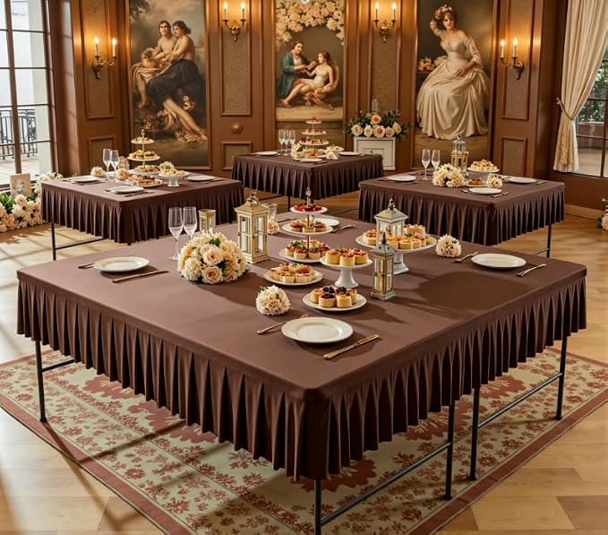 Shillance 60x60 Inch Chocolate Spandex Square Tablecloth, Wrinkle Free Chocolate Fitted Table Cloth for Square Tables,Washable Pleated Table Cover for Wedding Birthday Cocktail Party Buffet Dinner