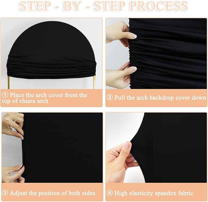 Spandex Arch Cover Set of 3 Arch Covers Stretchy Black Wedding Arch Cover 6ft 5ft 4ft Arch Backdrop Stand Cover Round Top Chiara Arch Wall Backdrop for Baby Shower Banquet Party Halloween