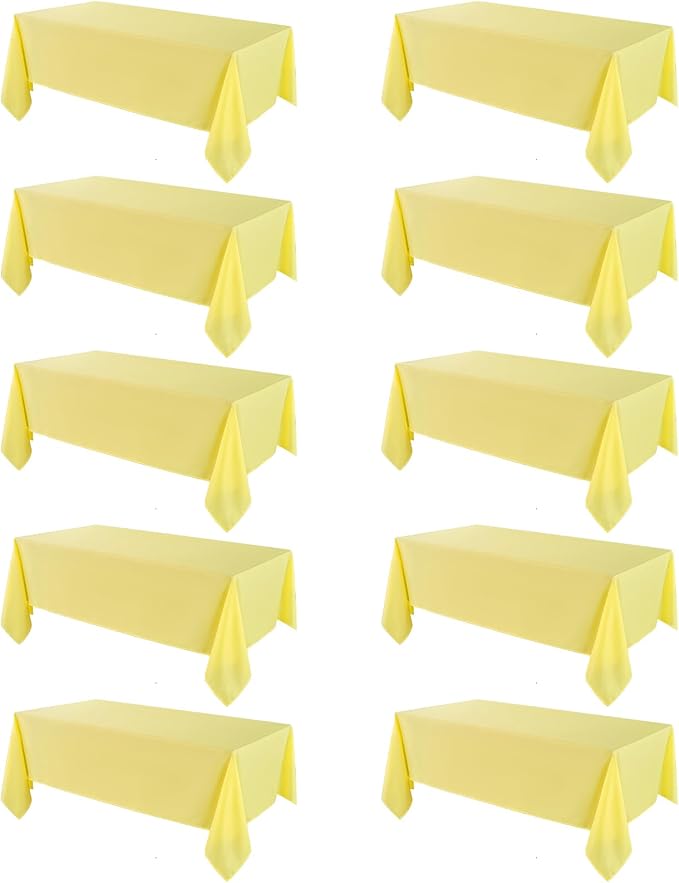 VidaFete Tablecloth 10 Pack 90 * 132inch Rectangle Table Cloth Polyester, Stain Wrinkle Resistant Polyester Dining Table Cover for Kitchen Dinning Party Wedding Rectangular Buffet Decoration(Yellow)