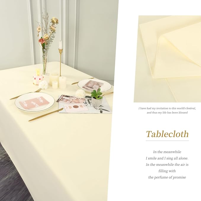 6 Pack Tablecloth 60 x126 inch Polyester Table Cloth for 8 Foot Rectangle Tables,Stain and Wrinkle Resistant Washable Fabric Table Covers Polyester Beige Table Clothes for Wedding,Party,Banquet