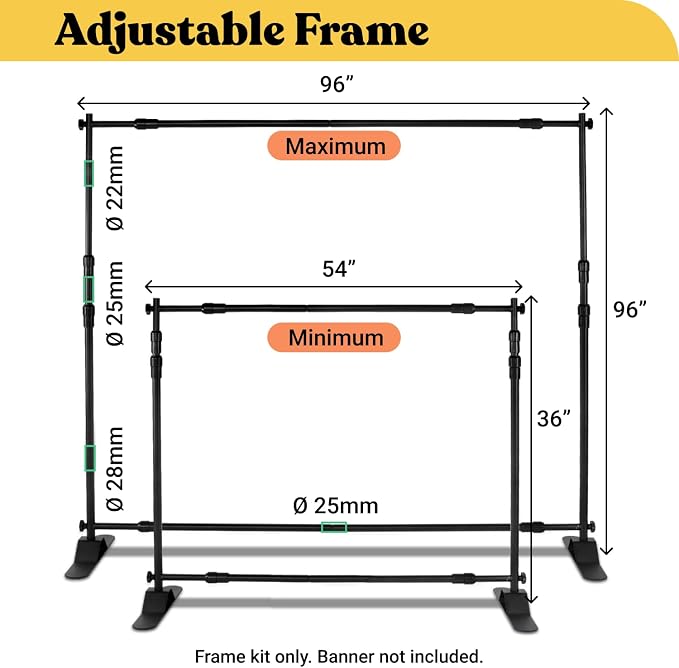 Photo Backdrop Stand - 8x8 ft Heavy Duty Banner Holder Adjustable Photography Poster Stand - Height Up to 8x8 ft for Trade Show, Photo Booth, Parties, Wedding, Birthday, Photoshoot Background