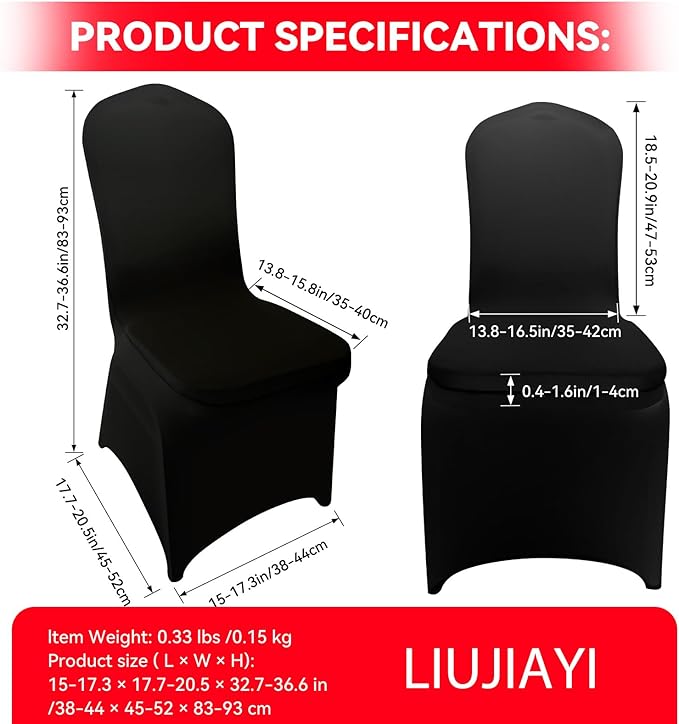 LIUJIAYI 30 Pcs Black Stretch Chair Covers - Premium Polyester Spandex Slipcovers for Wedding, Party, Banquet, Dining & Event Chairs
