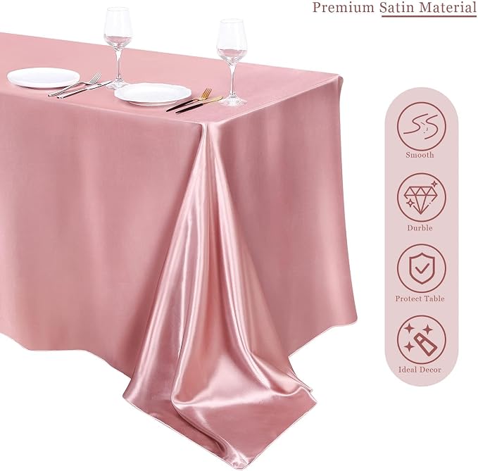TURSTIN 4 Packs Rose Gold Satin Tablecloth 102 x 58 Inch Overlay Satin Table Cover Rectangle Bright Silk Tablecloth Smooth Fabric Table Decoration for Wedding Banquet Party Events