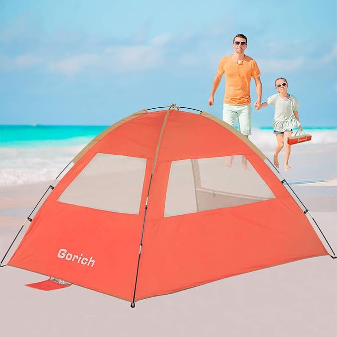 Gorich Beach Tent Sun Shelter for 3/4/6/8/10 Person with UPF 50＋ UV Protection, Lightweight & Easy Setup Beach Shade Canopy, Portable Beach Shade Tent Beach Cabana