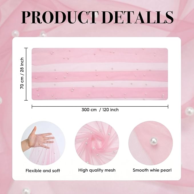 Artoid Mode Pearl Pastel Pink Gauze Table Runner 120 Inch 10FT, Seasonal Sheer Dining Holiday Wedding Birthday Baby Shower Table Decor for Home Party