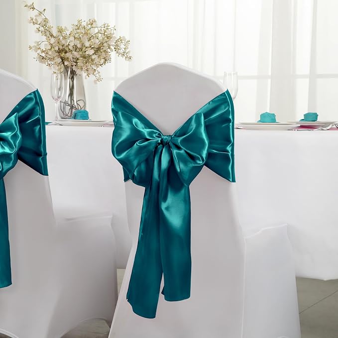 Horbaunal 12 Pack Teal Satin Table Runner 12 x 108 Inch, Smooth Table Runners for Wedding Banquets Birthday Party