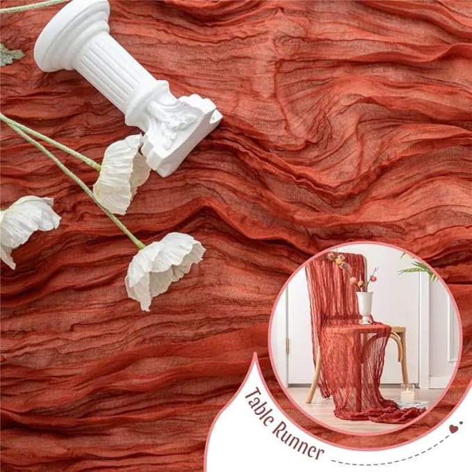 Terracotta Burnt Orange Cheesecloth Table Runner Fall Autumn Decor 10ft Table Cloth for Wedding Party Baby Bridal Shower Birthday Halloween Thanksgiving Decoration