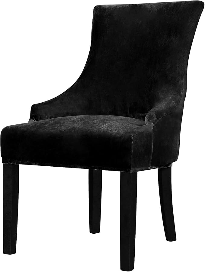 Lellen Velvet Stretch Wingback Chair Cover Slipcover - Reusable Protector Cover for Dining Room Banquet Home Decor etc Machine Washable Hand Washable (Black, 1PC)