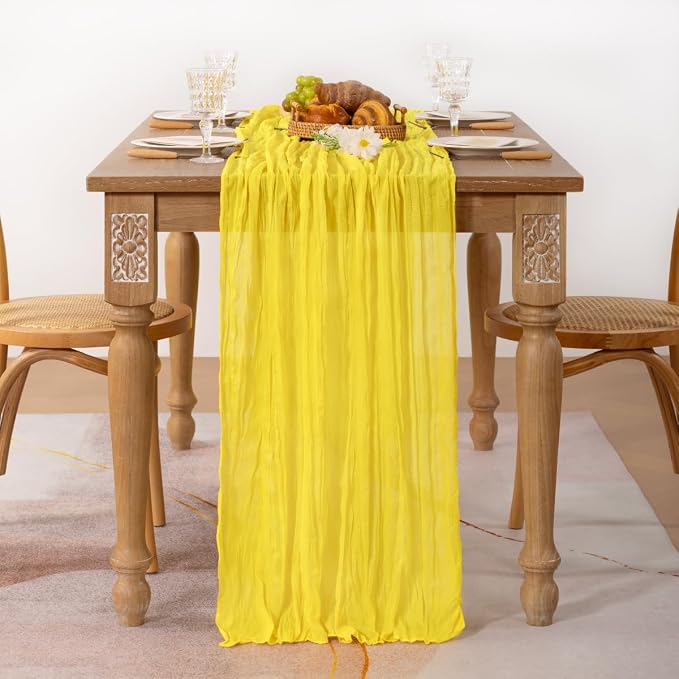 MLMC 2 Pack Yellow Table Runner 10ft Rustic Summer Cheesecloth Table Runner Gauze Cheese Cloth Centerpiece Decororations 35x120 Inches for Wedding Baby Shower Outdoor Picninc Decor
