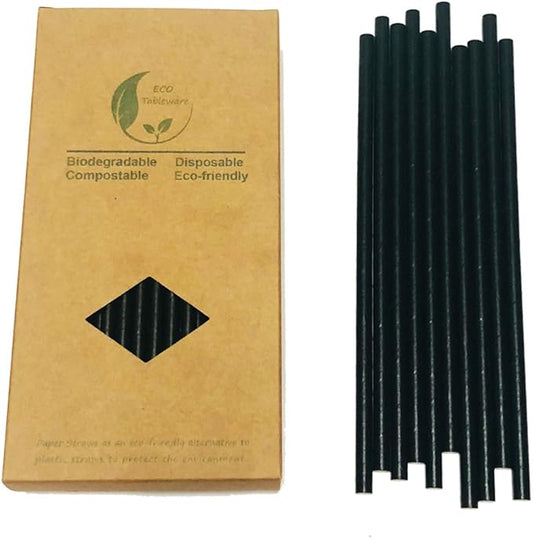 Solid Black Paper Drinking Straws, Bulk 100 Disposable Black Strawsfor Cocktail, Party Decoration, Bars and Restaurant - 7.75" x 0.24"