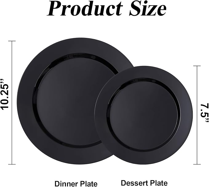 BESTSTAR 200PCS Black Plastic Plates Set, 100 10.25 inch Dinner Plates and 100 7.5 inch Dessert Plates, Premium Disposable Plates for Party, Graduation Party Supplies 2026