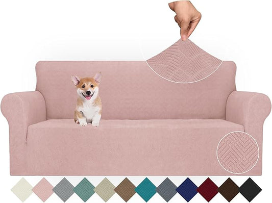 JIVINER Stretch Sofa Covers 1 Piece Couch Covers for 3 Cushion Couch Sofa, 3 Seater Sofa Slipcovers Furniture Protector with Elastic Bottom for Kids, Pets (Dusty Pink, Sofa)
