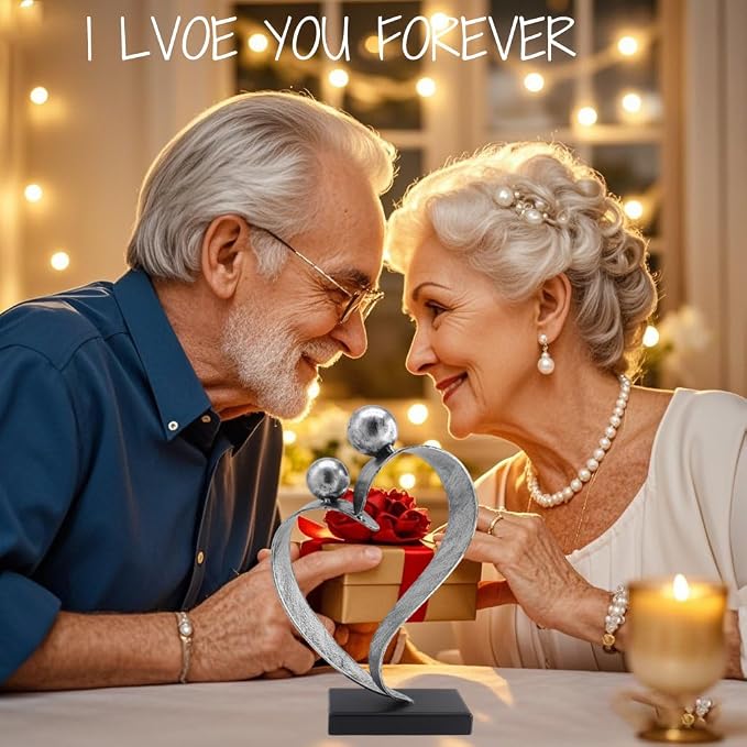 25th Wedding Anniversary Heart Gifts 25th Anniversary Love Gifts for Couple Wife Husband Iron Decorations Silver Wedding Gifts (Silver)