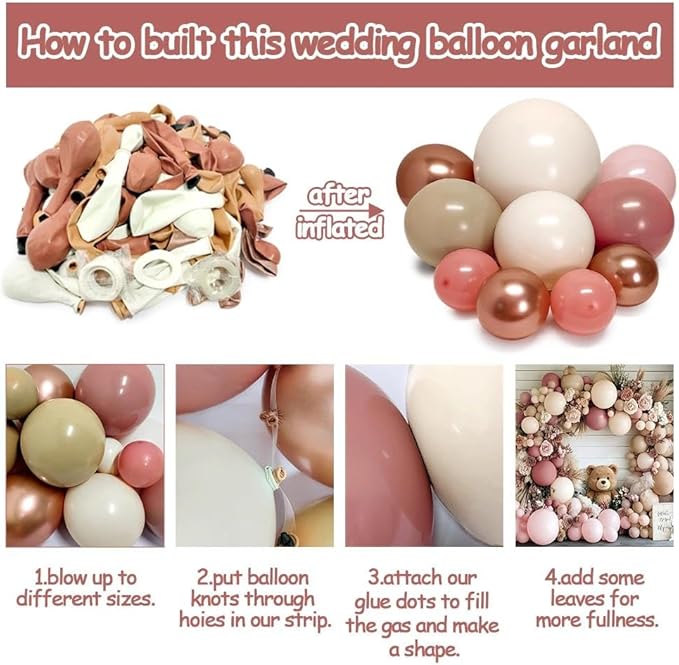 Dusty Pink Balloon Arch, Double Stuffed Blush Nude Brown Balloon Garland Kit Boho Pink Beige Rose Gold Balloons for Mom Neutral Birthday Baby Shower Wedding Bridal Shower Baby in Bloom Party Decor