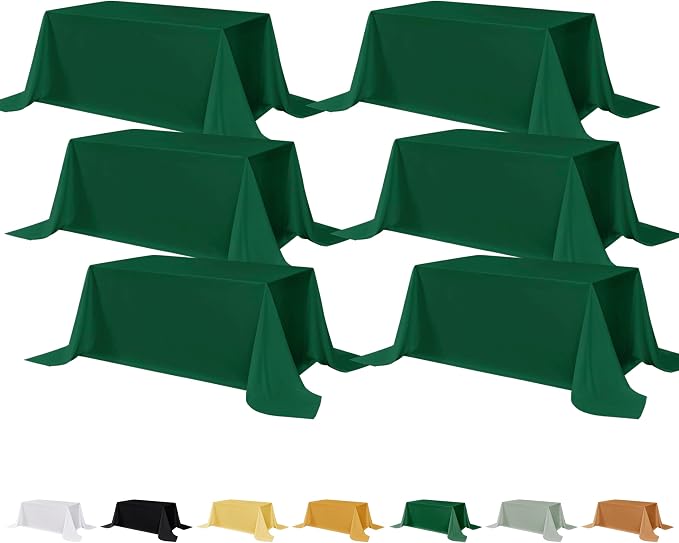 Fitable 6 Pack Hunter Green Rectangle Table Clothes - 90 x 156 Inch - Wrinkle and Stain Resistant Fabric Tablecloths, Washable Polyester Table Covers for Wedding, Party, Banquet, Formal Events