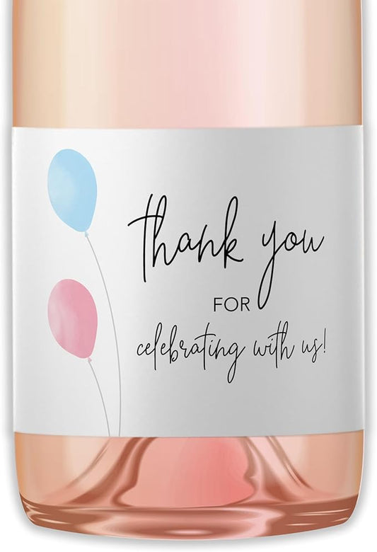 Thank You for Celebrating with us Mini Champagne Labels ● Set of 12 ● Mini Wine Bottle Labels, Gender Reveal, Pink or Blue, Girl or Boy Baby Shower, Sprinkle, Birthday Favors Stickers M205-THANK-12