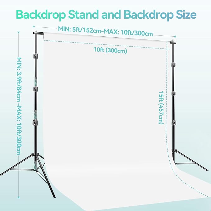 EMART Portable Photography Backdrop Stand Kit 10 x 10 ft with 10 x 15 ft White Backdrop, Adjustable Background Support System for Photo Video Studio, Photoshoot, Party, Live Game, Interviews