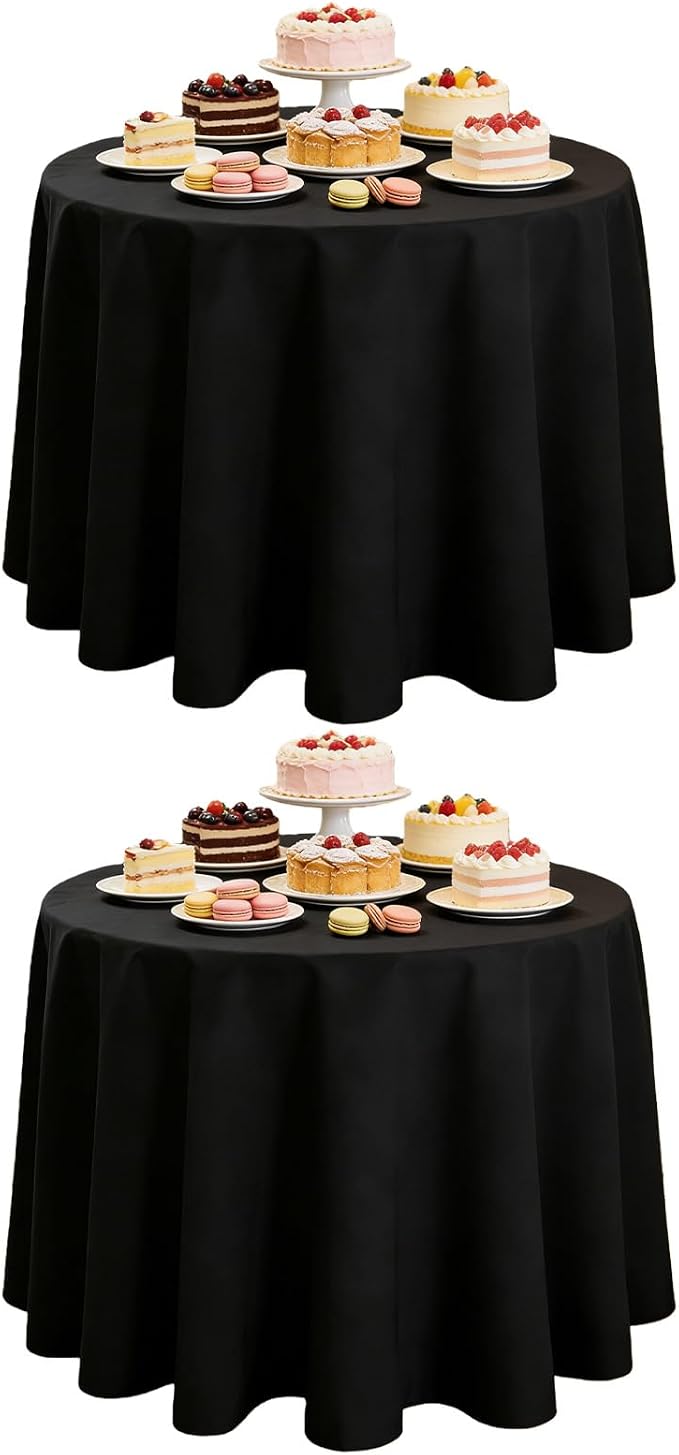 WIGENIUS 2 Pack Black Table Cloth Round Tablecloths 90 Inch,Polyester Table Cloth for 5 Foot Round Tables,Wrinkle Resistant Washable Fabric Table Covers for Party,Wedding Banquet