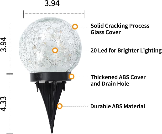 JKIMK Solar Globe Lights Outdoor Waterproof-Solar Balls for Garden-Cracked Glass Ball Lights Outdoor-Solar Orbs for Outside-Decorations for Patio and Yard Lawn Backyard Decor