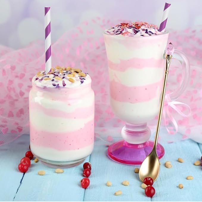 ALINK 100 Purple and White Striped Paper Straws, Biodegradable Disposable Drinking Straws for Valentine's Day, Halloween, Bridal Shower, Brithday, New Year, Party Decoration