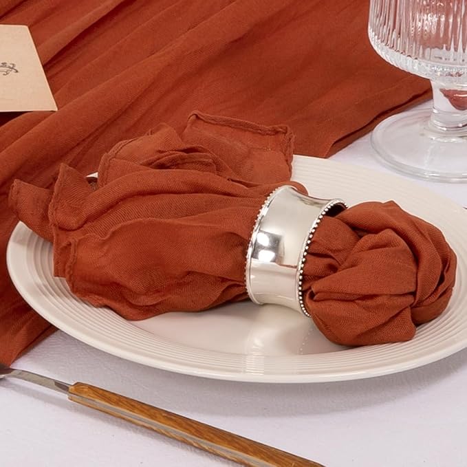 MLMC 10 Pack Terracotta Cheesecloth Napkins Washable Cloth Napkins Set of 10 21"x21" Rustic Boho Burnt Orange Gauze Dinner Table Napkins for Wedding Bridal Shower Gathering Decor
