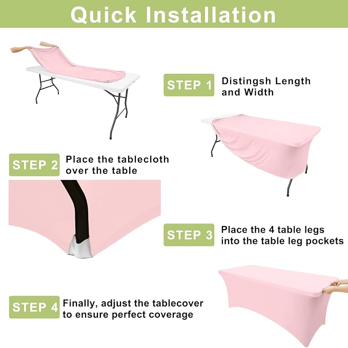 Moosfor Spandex Elastic Fitted 8FT Rectangle Tablecloth 6 Pack, Stretch Washable Reusable Table Cover for Outdoor Picnic, Dining, Wedding, Banquet & Party Events (Pink, 96Lx30Wx30H Inch)