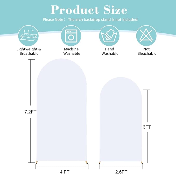 White Arch Cover Set of 2-7.2 and 6ft Arch Backdrop Cover Spandex Wedding Arch Stand Covers for Bridal Shower Wedding Baby Shower Birthday Party Ceremony Banquet Photo Background Decorations