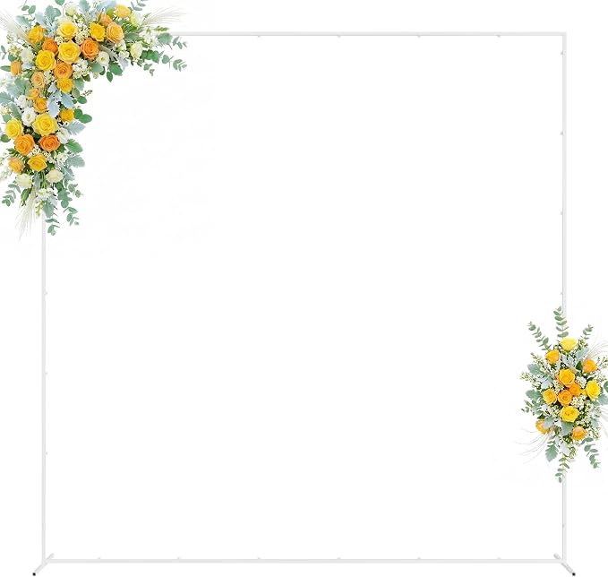 Wokceer Wedding Arch Backdrop Stand Square 8 x 8 FT White Backdrop Stand Metal Balloon Arch Frame for Wedding Birthday Party Garden Arbor Anniversary Event Decor
