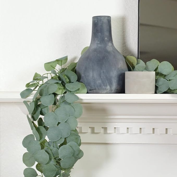 CQURE 16Pcs Eucalyptus Garland,Artificial Eucalyptus Leaves Table Greenery Garland Wreath Vines for Wedding Party Table Fireplace Bedroom Wall Room Decor