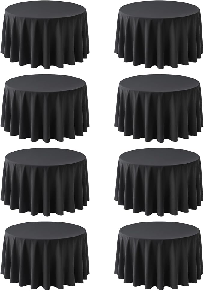 8 Pack Round Tablecloth 120 Inch Cloth Black Tablecloth for Round Tables, Washable Polyester Table Cloth Stain and Wrinkle Resistant Decorative Table Cover for Wedding Party Dining Banquet