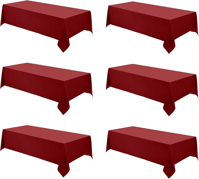 VidaFete Tablecloth 6 Pack 90 * 132inch Rectangle Table Cloth Polyester, Stain Wrinkle Resistant Polyester Dining Table Cover for Kitchen Dinning Party Wedding Rectangular Buffet Decoration(Red)