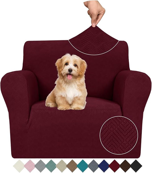 JIVINER Stretch Armchair Slipcovers, 1 Piece Chair Sofa Covers 1 Seater Couch Covers with Elastic Bottom for Kids, Pets (Small, Wine Red Rhomb)