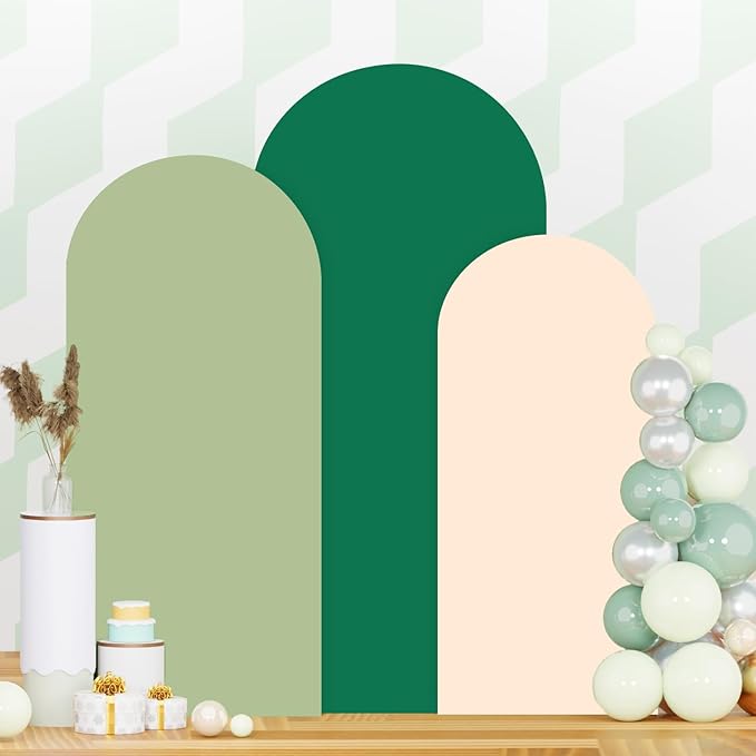 Wedding Arch Cover Spandex Arch Backdrop Covers Set of 3 (7.2FT, 6.6FT, 6FT) Green Covers for Balloon Arched Backdrop Stands Cover Arched Fabric Stretchy Backdrops for Birthday Party Grad Decoration