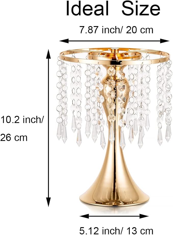 Gold Vase Stand Table: 10.2in Wedding Centerpieces, Set of 2 | High End Crystal Design Vase Stand for Wedding Party Reception Birthday Event Home, Tall Table Center Piece